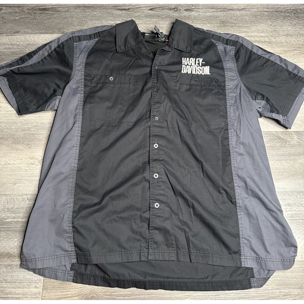 Harley Davidson Mechanic Shirt Mens 3XL Black Gray Button Up